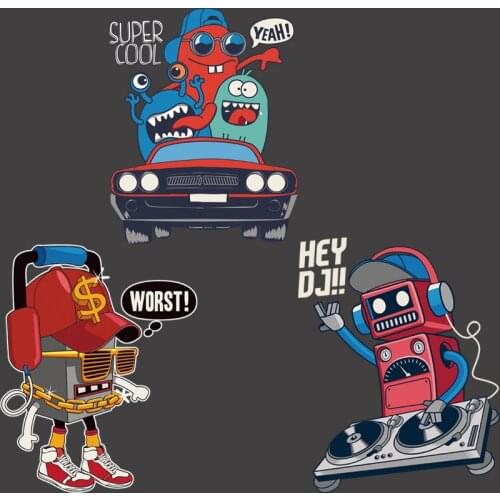 Cartoon dinosaur robot car heat transfer iron sticker on clothes For childrens T-shirt DIY vinyl washable hot sticker