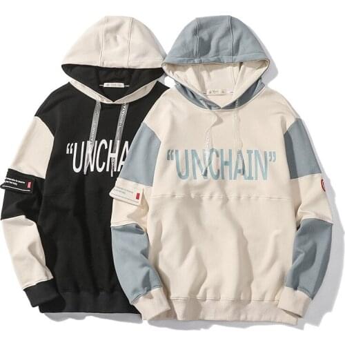 2021 Autumn Warm Fashion Men Hoody Color Blocking Windproof Male Casual Hoody Loose Printed Hoodies