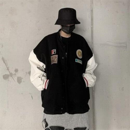 ERENEJIAN Mens Varsity Baseball Jackets Leather Sleeve Loose Fit College Letterman Outerwear Tops Clothing Mandarin Collar