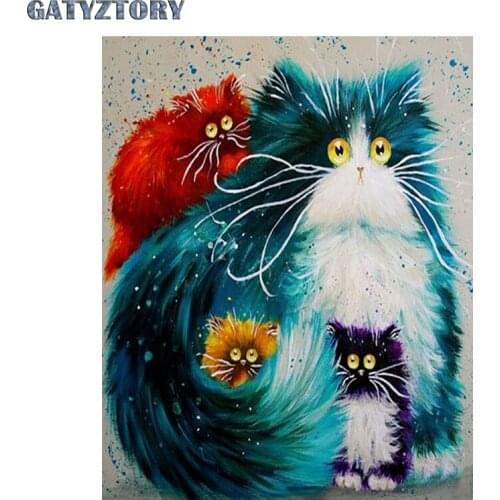 GATYZTORY Painitng By Numbers Color cat DIY Frameless acrylic paint by numbers Digital Canvas Painting For Home Decoration