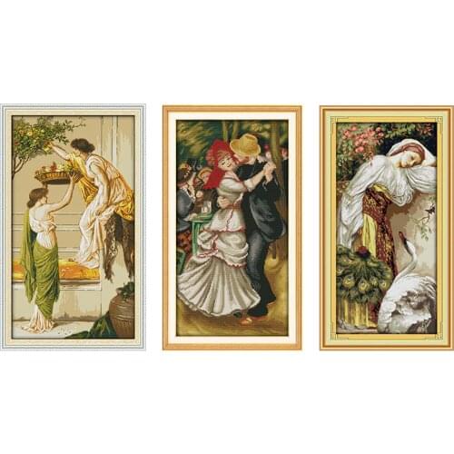 Stamped Cross Stitch Kit The Girl and Goose Decor Crafts Painting Counted Printed on Canvas 14CT 11CT Embroidery Needlework Sets