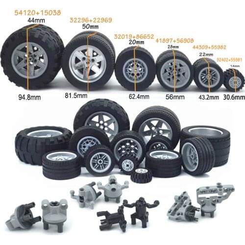 Leduo MOC Technical Tire Wheel Cross Hole Set Car Truck 44309 92402 32019 54120 Construction Building Block Compatible All Brand