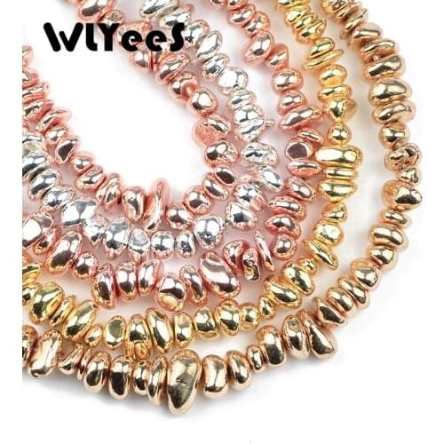 WLYeeS 4-10mm plating small stone Spacer Loose Beads Natural Hematite Stone for Jewelry Bracelet Accessories Making 1Strand 15in