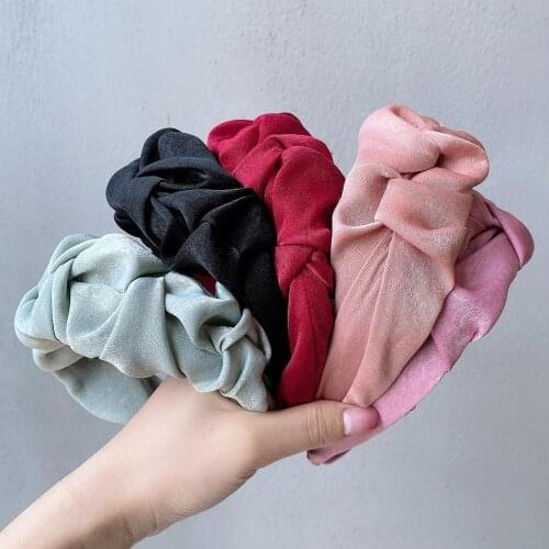 Pleated Solid Color Headband Satin Bezel New Turban for Women Wide Size Hairbands Girls Accessories Hair Hoop Hair Jewelry