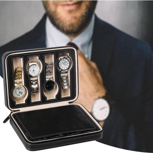 2/4/8 Grid Faux Leather Zipper Watch Jewelry Storage Box Organizer Display Case Watch Display Holder Cases Jewelry Gift Boxes