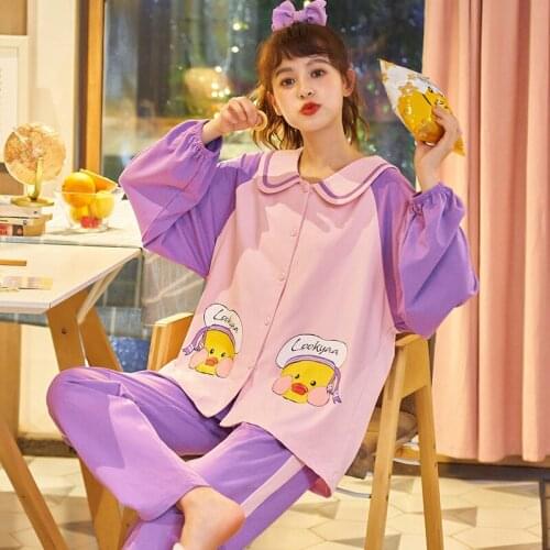 6535Cotton Turn-down Collar Button-Down Long Sleeve Trousers Pajama Jammies Autumn Winter Girl Lady Women Nightwear Pyjamas NLZM