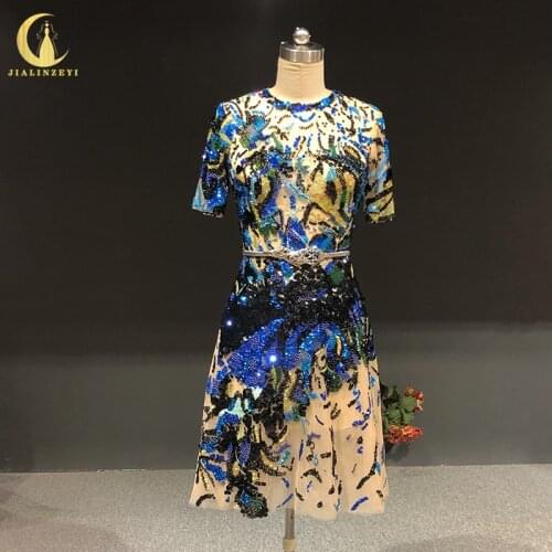 Rhine real Pictures Zuhair Murad Luxurious Sequins Short Sleevs Knee Length robes de bal Prom Dresses платье 2021 Party Dress