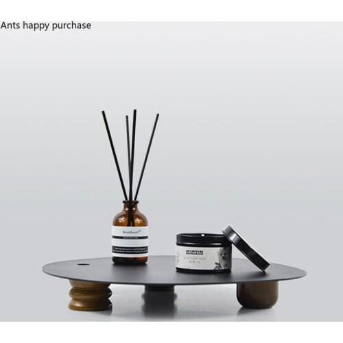 High-foot Storage Tray Magnetic Wooden Feet Metal Tray Irregular Organizing Disk Tea Trays Jewelry Trays Home Desktop Organizer