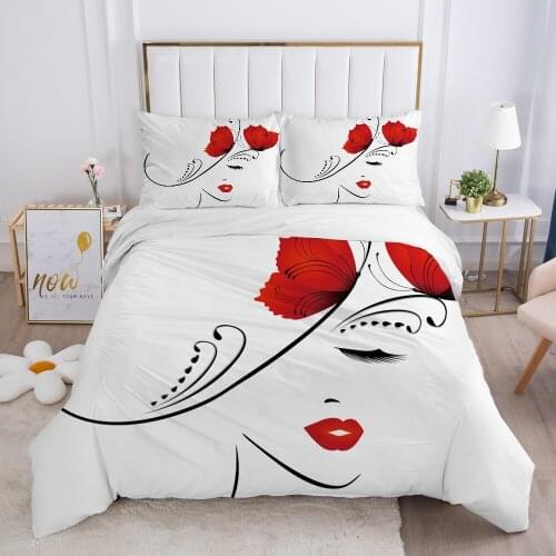 Luxury Duvet cover set Europe Queen King Size 3D Bedding set Print Bed linen Comfortable Quilt cover Bed Set Woman red