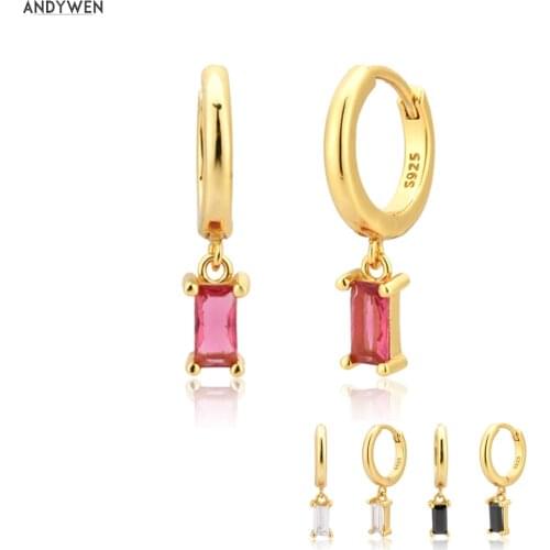 ANDYWEN 925 Sterling Silver Gold Rose Red Drop Earring Piercing Zircon Crystal Luxury Fashion Fine Jewelry Rock Punk Party