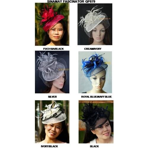 Sinamay Fascinator womens hat Wedding with feathers&birdcage veil for Derby Kentucky Royal Ascot Melboure cup. FREE SHIPPING