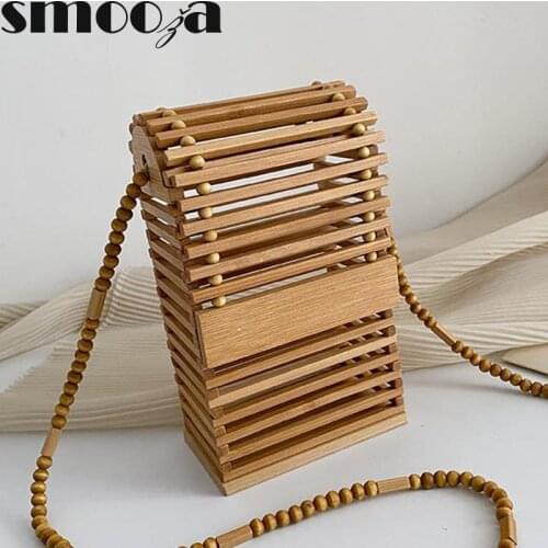 SMOOZA Popular Straw Woven Bag Designer Brand Handbags 2021 New Fashion Portable Saddle Bag Woven Luxury Hand Bag Bamboo Woven