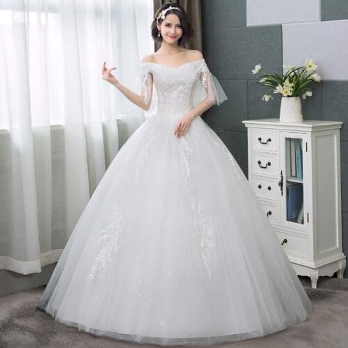 Wedding Dress 2019 New Bride Married Ball Gown Style Wedding Dress Lace Up Simple V-neck Large Size Dress