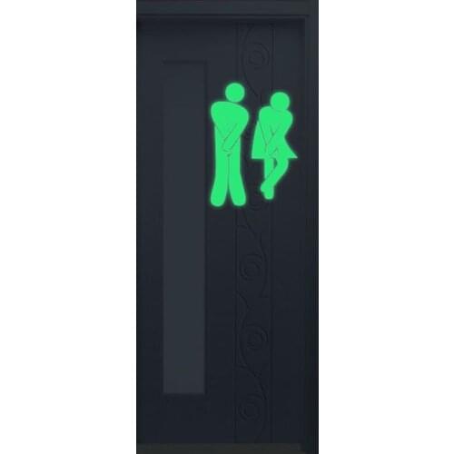 DIY Luminous Man Woman Washroom Toilet Bathroom WC Sign Sticker, Glow in the Dark Door Wall Sticker Home Decoration, 17x12cm