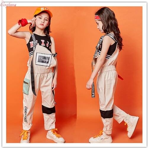 New Kids ChildrenS Hip Hop Dance Wear Outfits Jazz Modern Dancing Costumes Clothing Girls Bib pants suit Stage Costumes