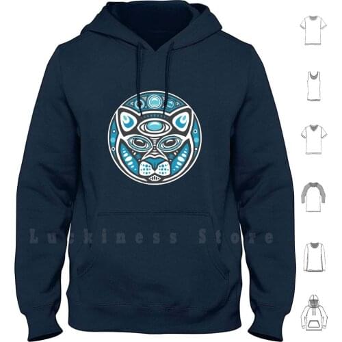 Cat Shamanic Animal Emblem-Grey Blue Hoodies Long Sleeve Cat Kitten Panther Lion Tiger Shaman