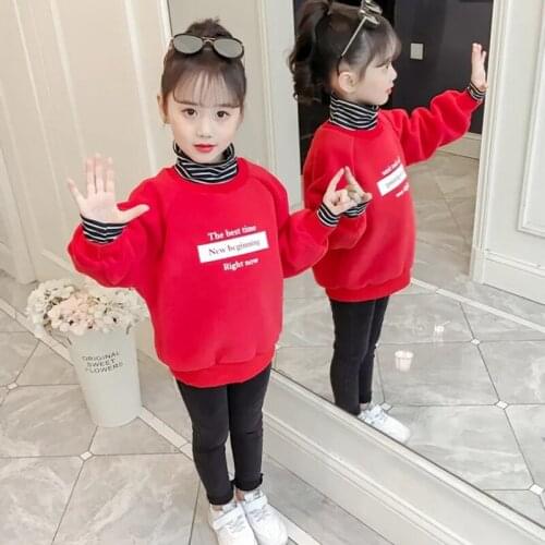 Girls' Hoodies Sweatshirts Kids Outwear 2021 Retro Velvet Thicken Warm Winter Autumn Cotton Fleece Outdoor Childrens Clothing