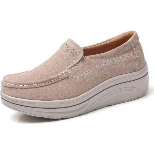 Trend 2020 Autumn Women Slip On Flats Shoes Ladies Platform Sneakers Shoes Leather Suede Casual Creepers Moccasins Shoes 35-42
