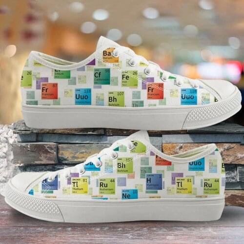 Twoheartsgirl Periodic Table of Elements Print Student Low Top Canvas Shoes Light Spring/Autumn Lace Up Sneakers Vulcanize Shoes