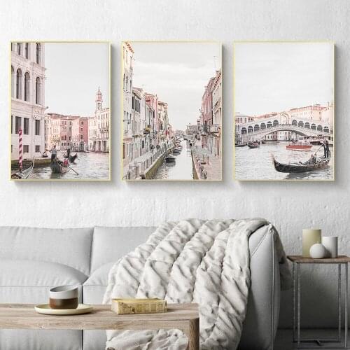Venice Italy City Pink Canvas Poster Architecture Landscape Print Wall Art Painting Nordic Modern Home Interior Wall Painting De