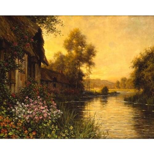 Embroidery Needlework Sunset Riverside Scenery Crafts 14CT Canvas Unprinted DIY Quality Art Cross Stitch Kits Handmade Decor