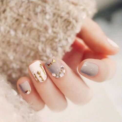 High Quality 24pcs/box Fashion Gray Fake Nails DIY Charm Nail Salon Tools Supplies Accessories