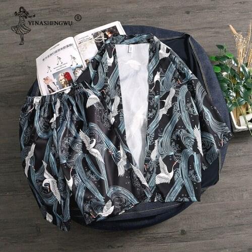 Yukata Women Japanese Kimono Traditional Couple Kimonos Top and Pants Sets Cardigan Men Sunscreen Blouses Beach Loose Thin Shirt