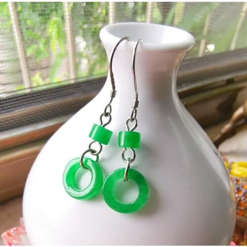 Natural hollow handcarved green jade earrings with 925 sterling silver 925 earrings jewelry earrings for women earrings