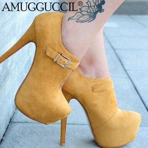 2020 New Plus Big Size 35-52 Yellow Buckle Fashion Sexy High Heel Platform Spring Summer Female Ladies Shoes Women Pumps D1301