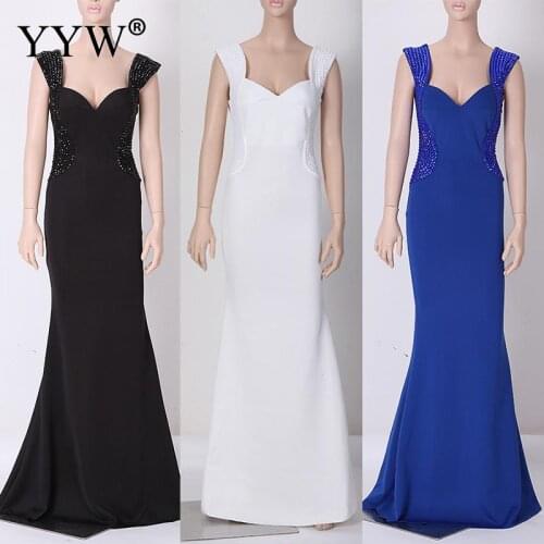 Elegant Black Mermaid Evening Dress 2020 Beaded Sleeveless Women Long Party Dresses Backless Sexy Robe Femme Club Dress Vestidos