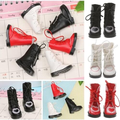 1Pair 1/6 Doll Boots PU Leather Mini Shoes Boots Heart Bandage 3.4cm PU Boots Fit 10 Inch Doll Toy Accessories Children Gifts