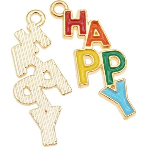 Julie Wang 10PCS Enamel Happy Letter Charms Alloy Colorful Alphabet Gold Tone Necklace Bracelet Earring Jewelry Making Accessory
