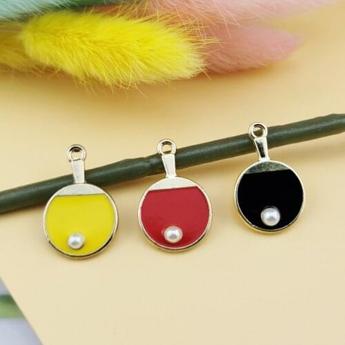 10pcs/lot Pearl Decoration Ping Pong Paddle Shape Charms Alloy Floating Locket Tennis Ball Pendant DIY Jewelry Earring Accessory