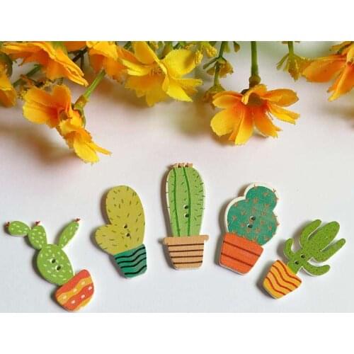 120pcs Natural Wooden Buttons 2-Holes bulk Plant cactus Buttons for crafts and kids Scrapbooking Accessory botoes
