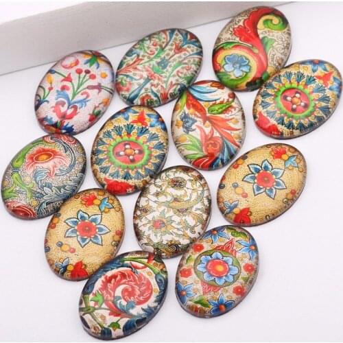 Reidgaller 20pcs oval glass cabochon 30x40mm 18x25mm mixed flower pattern photo jewelry components for pendant necklace making