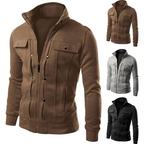 2020 Fashion Men Jacket Coat Plus Size Men Solid Color Stand Collar Long Sleeve Zip Pocket Slim Jacket Coat 4XL for Men Coat