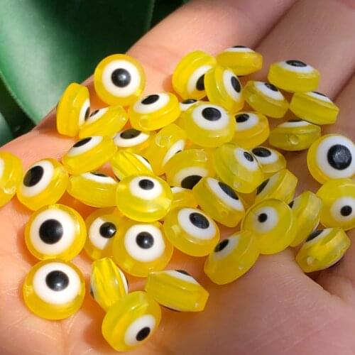 6/8/10mm Oval Yellow Evil Eye Resin Turkey Medusa Spacer Beads for Jewelry Making Bracelet DIY Doll Eyes Accessories Findings