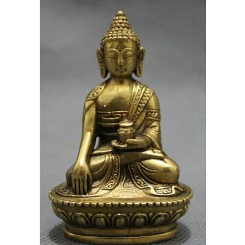 614Tibet Pure Brass Buddhism Seat Shakyamuni Joss Sakyamuni Buddha Bowl Statue