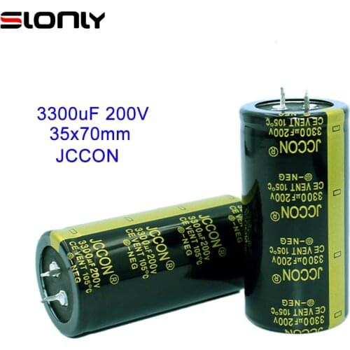 2pcs-14pcs 35x70m 3300uF 200V 105 ℃ Pitch 10mm JCCON Horn Black Gold Audio Amplifier Filter Aluminum Electrolytic Capacitors
