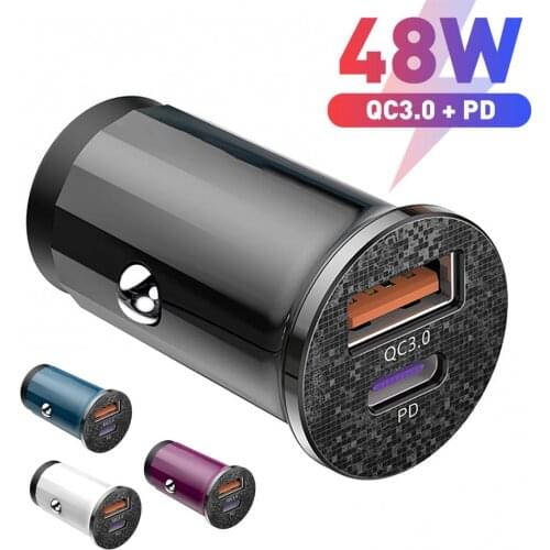 AGETUNR Mini USB Car Charger Quick Charge 3.0 PD 3.0 48W Fast Charging Charger For iPhone Huawei Xiaomi Mi Type C Mobile Phone