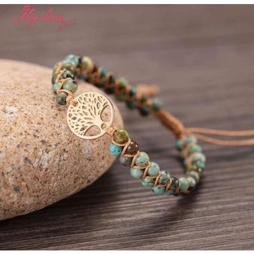 Tree Charm Stone Wrap Bracelets Turquoise African Japser String Braided Bracelets Yoga Friendship Lover Bangle Bohemian Bracelet
