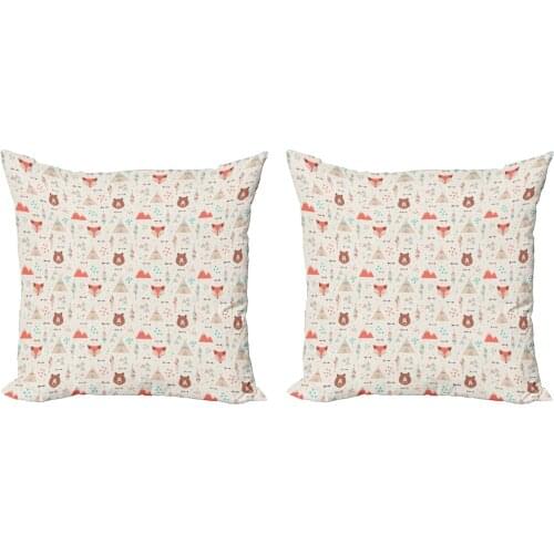 Boho Animals Tribal Pillow Cushion Cover Pack of 2 Cartoon Woodland Themed Zippered Double-Sided Accent for Living Room