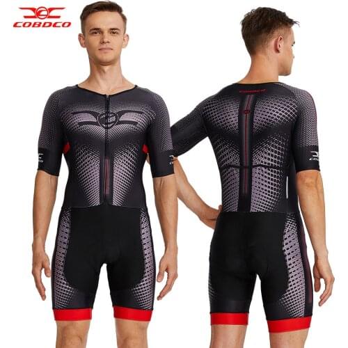 CODBCO Pro Team Cycling Bodyskuit Mens Cycling Jersey One Piece Short Sleeve Triathlon Skinsuit Kit High-density sponge Pad