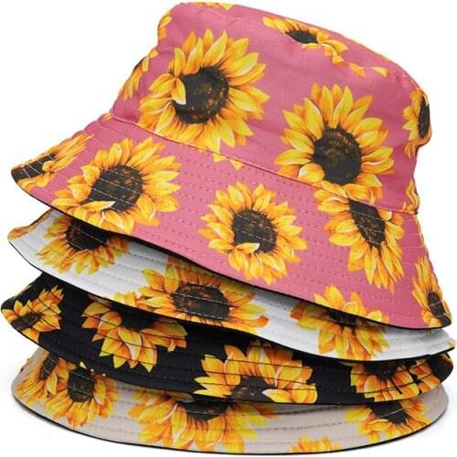 Double-side Unisex Harajuku Bucket Hat Fishing Outdoor Cap Women Bucket Fishing Hats Sunscreen Daisy Embroidery Fisherman Hat