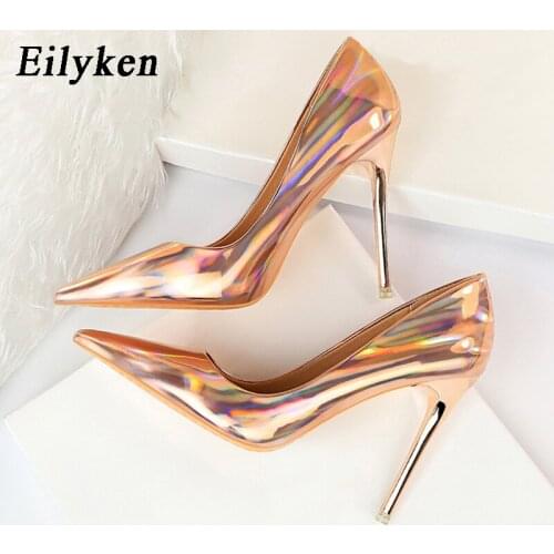 Eilyken High Quality Patent Leather Stiletto Women Pumps Sexy Pointed Toe Slip on Shallow Ladies Wedding High Heel Female Shoes