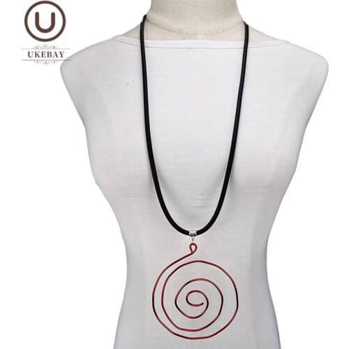 UKEBAY Ethnic Pendant Necklaces For Women Handmade Necklaces Screw Thread Design Gothic Long Necklace Jewelry Rubber Chains Gift