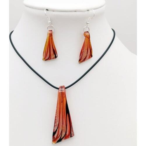 Hot Fashion 6 sets of knife-shaped Murano glass pendant necklace earrings jewelry set wholesale n-047
