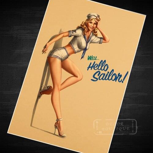 Hello Sailon Midway Girl Pin Up Girls Vintage Retro Canvas Painting Poster DIY Wall Home Bar Posters Home Decor Gift