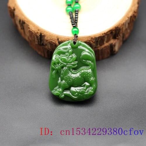 Jade Kirin Pendant Amulet Chinese Men Gifts Dragon Women Charm Jewelry Fashion Carved Natural Necklace Jadeite for Green