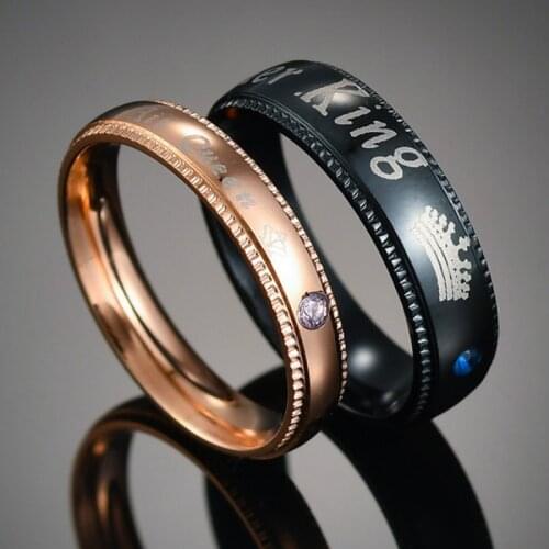Simple Couple Rings Her King & His Queen Crown Charm Letter Zircon Ring For Women Men Exclusive Couple Wedding Ring Lover Gift